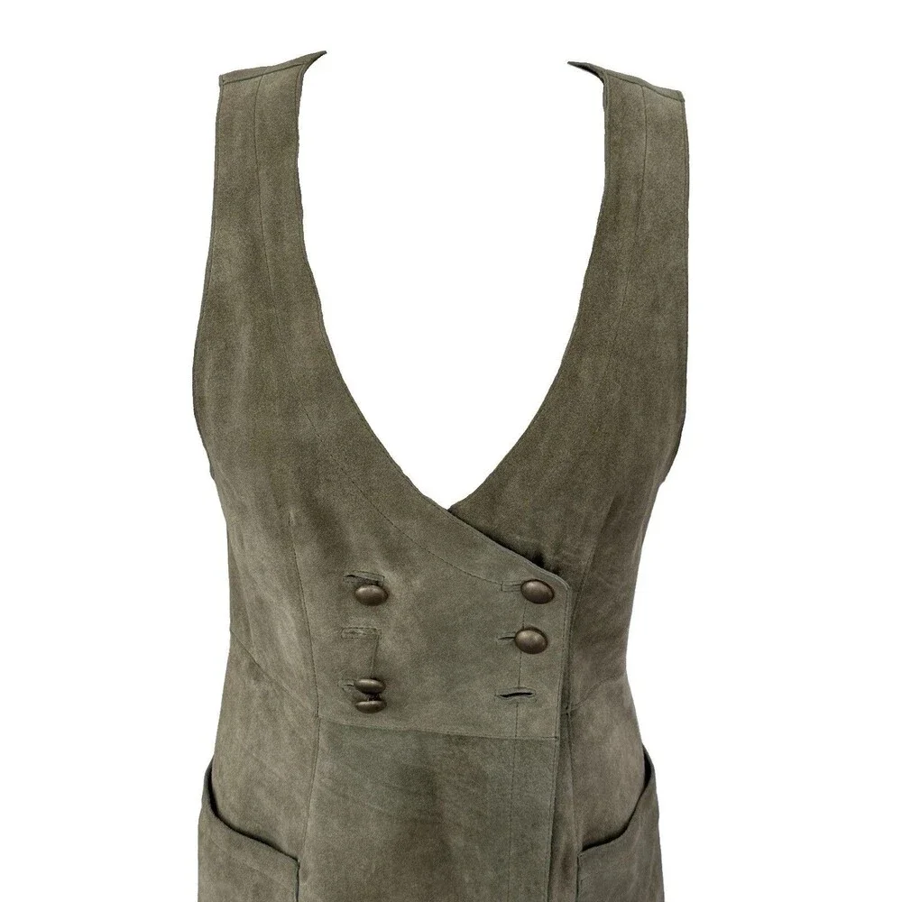 Free People Suede Mini Dress Women Sz 4 Green Genuine Suede Boho Festival GUC - Picture 9 of 14